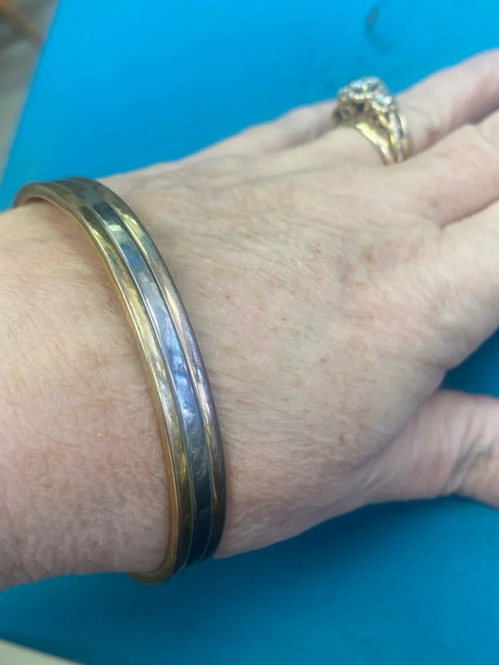 24k Electroplated Two-Tone Metal Bangle Bracelet - Gold & Silver